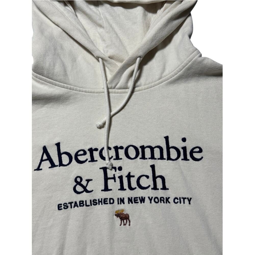 Abercrombie & Fitch Hoodie Mens S Cream Relaxed Soft A&F Fleece Graphic Pullover - Picture 10 of 16